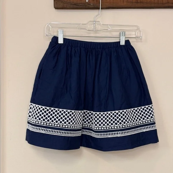 Crewcuts: Navy Blue Lattice Embroidered Cotton Skirt, Size 10 - Picture 3 of 8